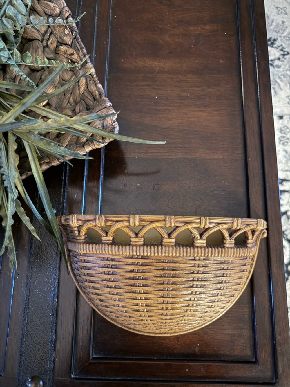 Vintage Homco Faux Wicker Weave Wall Pocket Planter 1970s